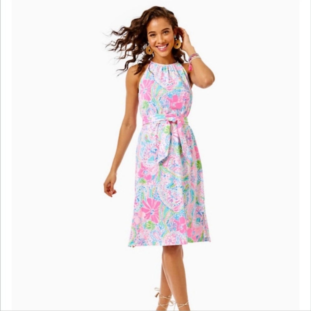 Lilly Pulitzer Mabry Midi Halter Dress in Flock Full of Fun - XXS